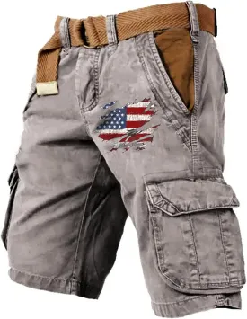 Men's Independence Day Shorts 4th of July Patriotic Cargo Shorts Casual Zipper Short Pant with Multi-Pocket