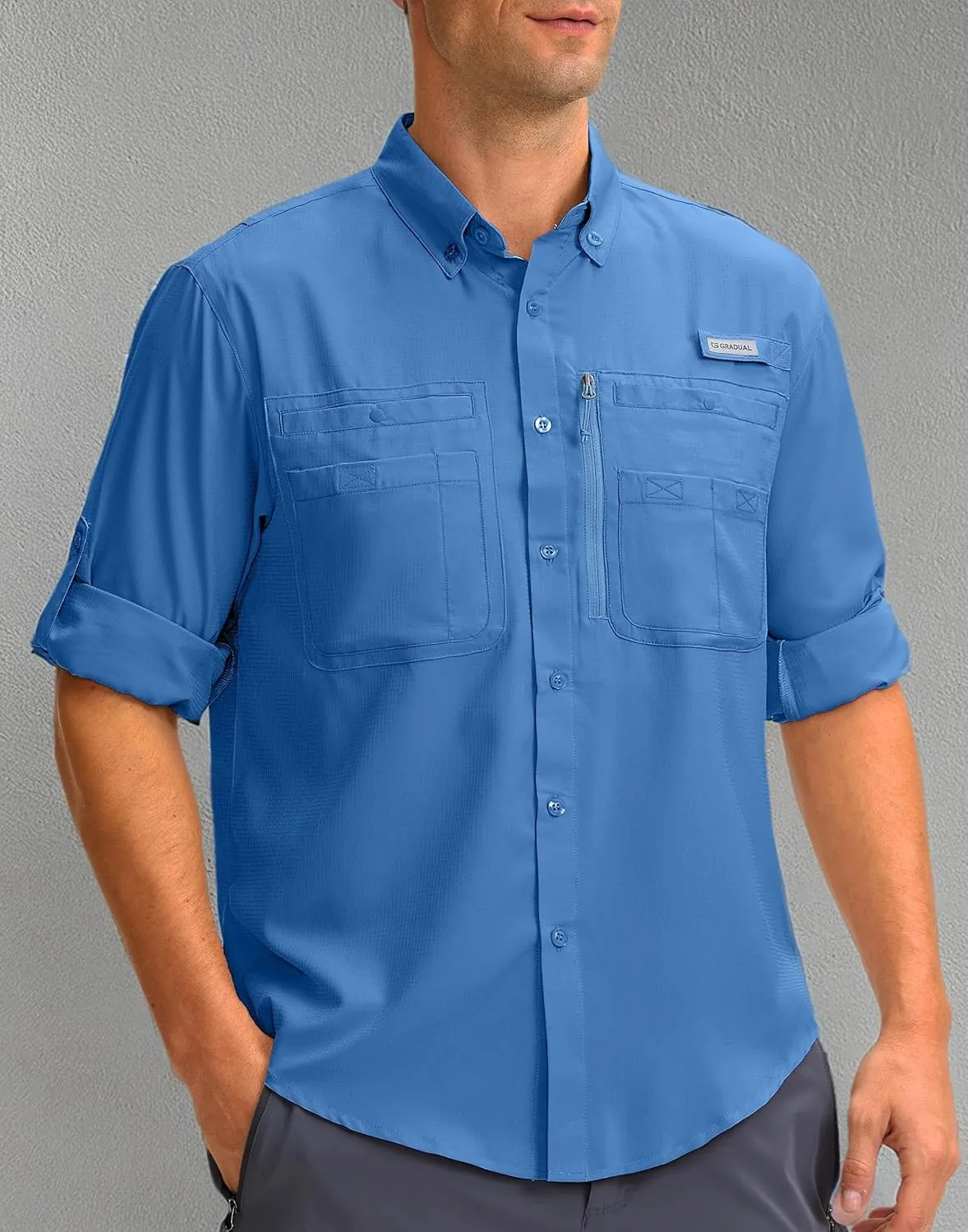 Men's Long Sleeve Sun Protection Fishing Shirt with Zipper Pockets UPF 50  Lightweight Cool Sun Shirts for Men Hiking Outdoor