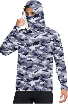 Mens UPF 50  Fishing Shirts Tops Long Sleeve UV Sun Protection Rash Guard Lightweight Sun Hoodie with Face Mask