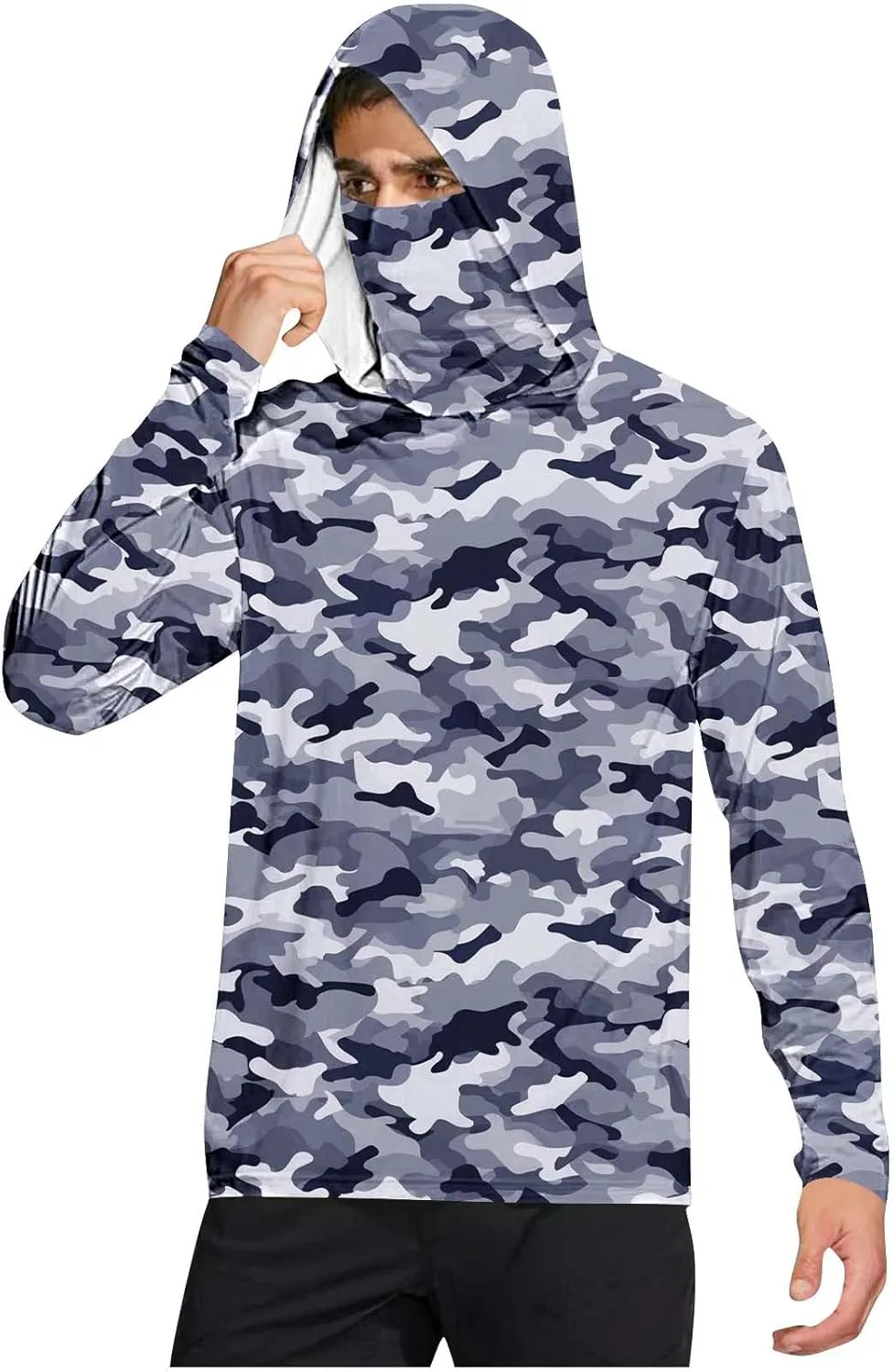 Mens UPF 50  Fishing Shirts Tops Long Sleeve UV Sun Protection Rash Guard Lightweight Sun Hoodie with Face Mask