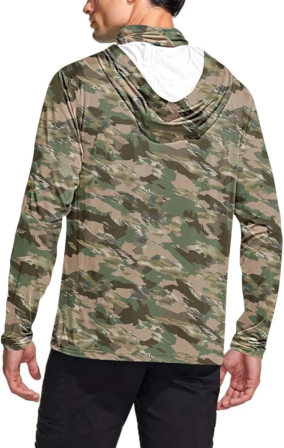 Mens UPF 50  Fishing Shirts Tops Long Sleeve UV Sun Protection Rash Guard Lightweight Sun Hoodie with Face Mask