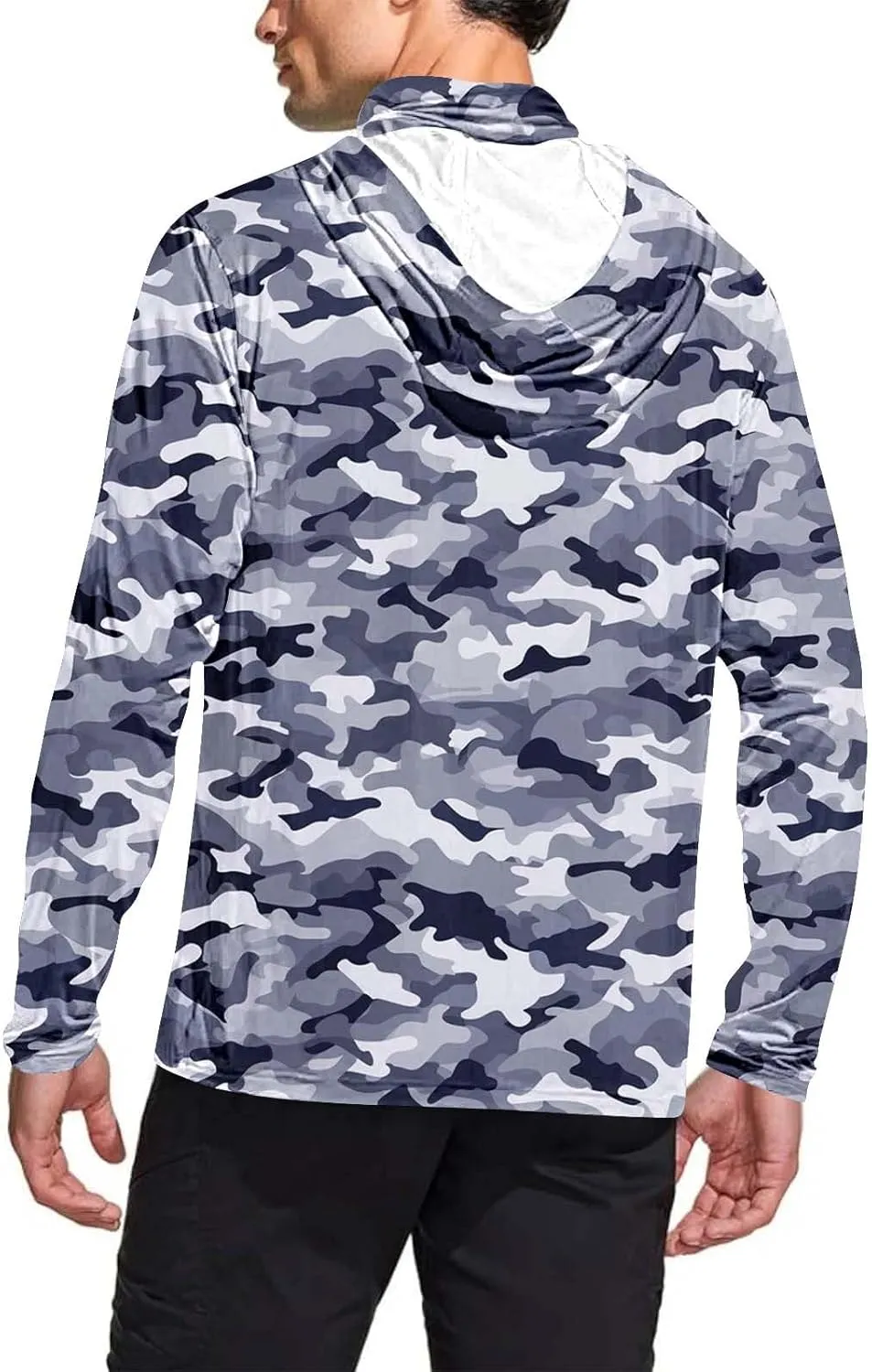 Mens UPF 50  Fishing Shirts Tops Long Sleeve UV Sun Protection Rash Guard Lightweight Sun Hoodie with Face Mask
