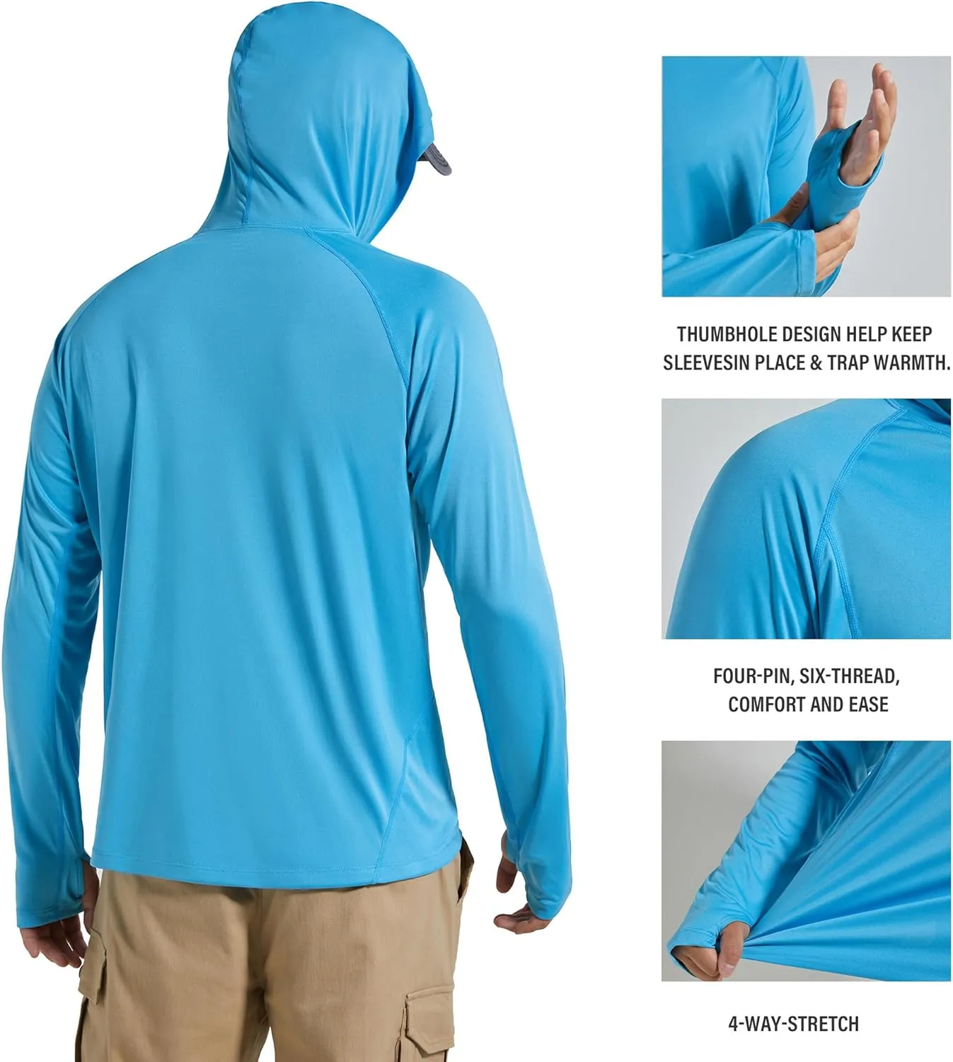 Men's UPF 50  Sun Protection Hoodie Fishing Shirts Long Sleeve Rash Guard SPF UV Shirt with Thumbhole