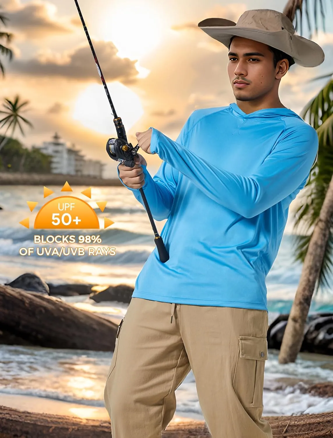 Men's UPF 50  Sun Protection Hoodie Fishing Shirts Long Sleeve Rash Guard SPF UV Shirt with Thumbhole