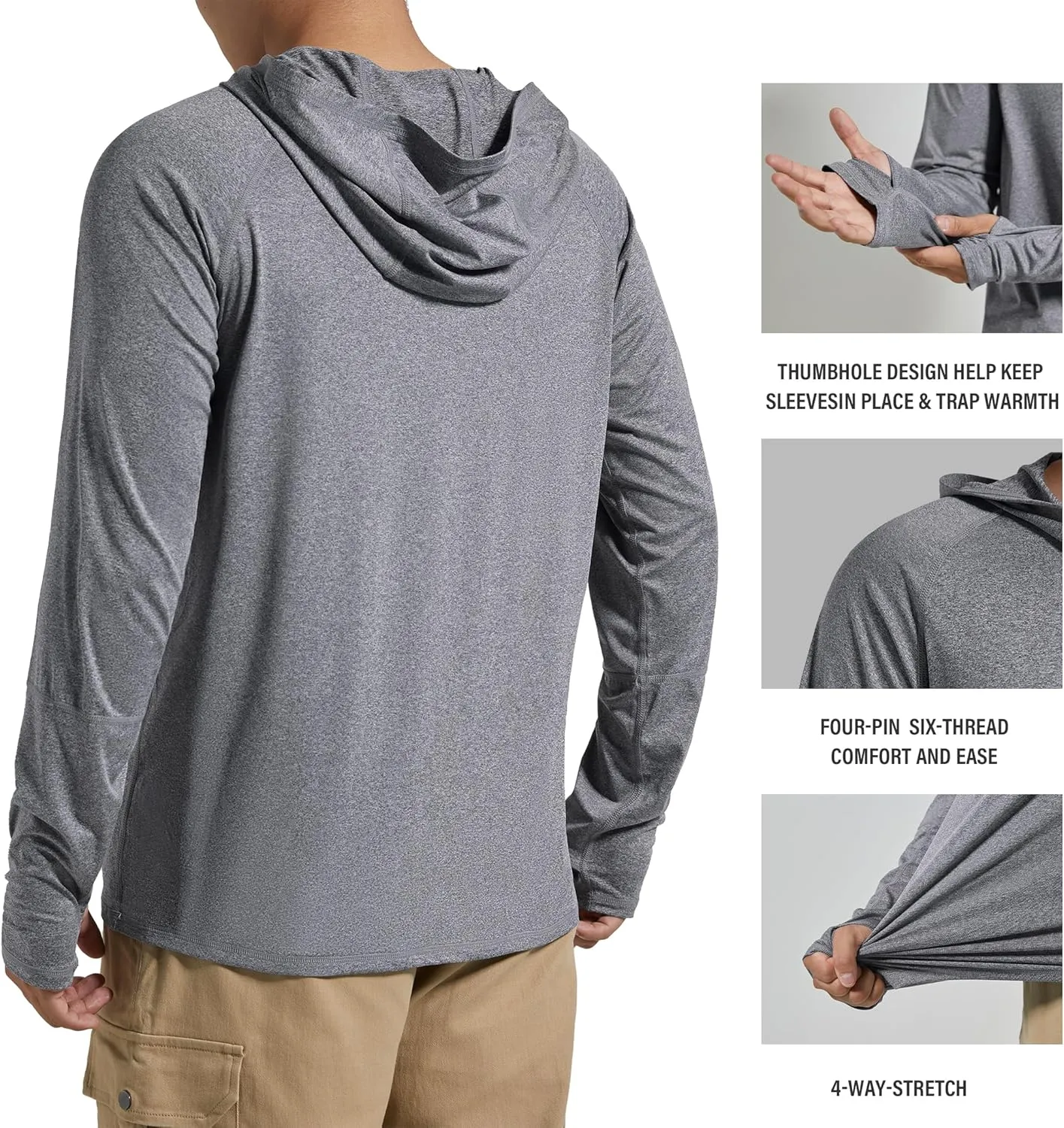 Men's UPF 50  Sun Protection Hoodie Fishing Shirts Long Sleeve Rash Guard SPF UV Shirt with Thumbhole