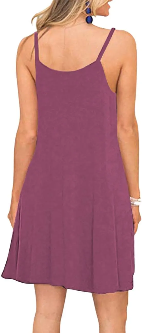 MISFAY Women's Summer Spaghetti Strap Casual Swing Tank Beach Cover Up Dress with Pockets