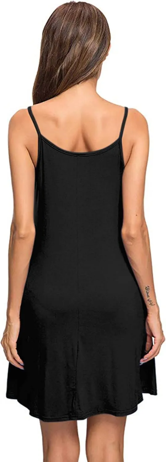 MISFAY Women's Summer Spaghetti Strap Casual Swing Tank Beach Cover Up Dress with Pockets