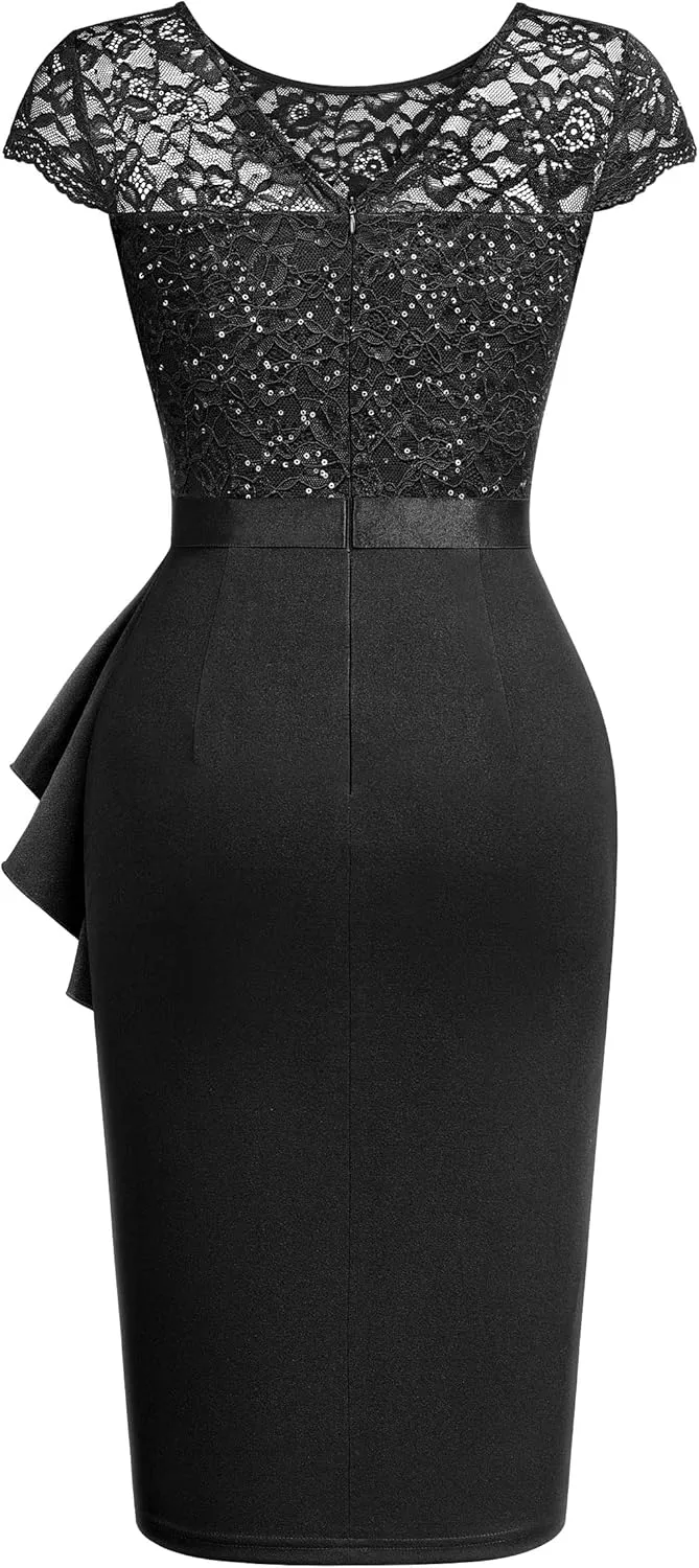 Miusol Women's Elegant Cap Sleeve Sequin Lace Cocktail Dress
