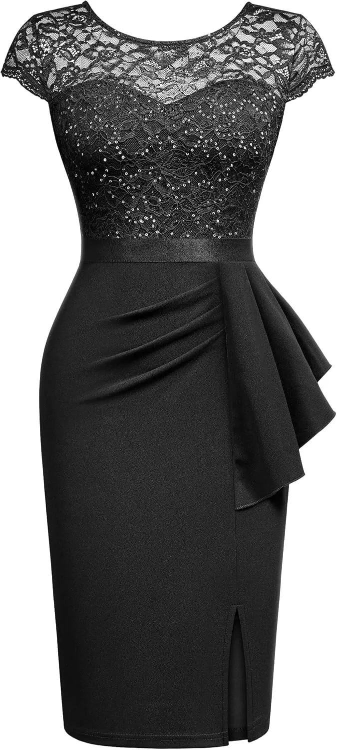 Miusol Women's Elegant Cap Sleeve Sequin Lace Cocktail Dress