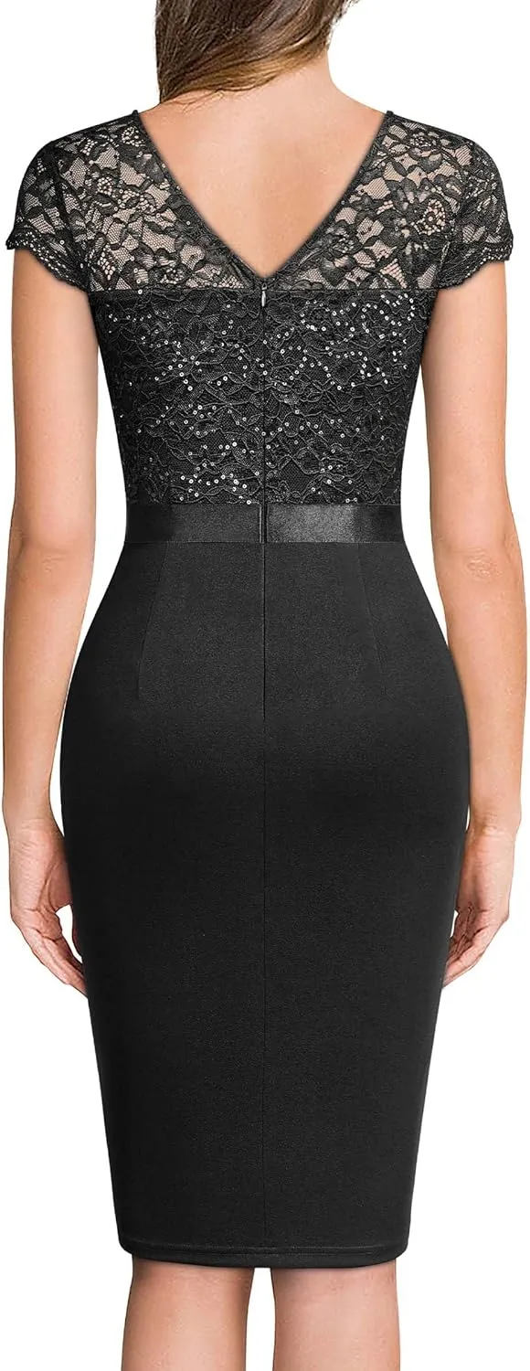 Miusol Women's Elegant Cap Sleeve Sequin Lace Cocktail Dress