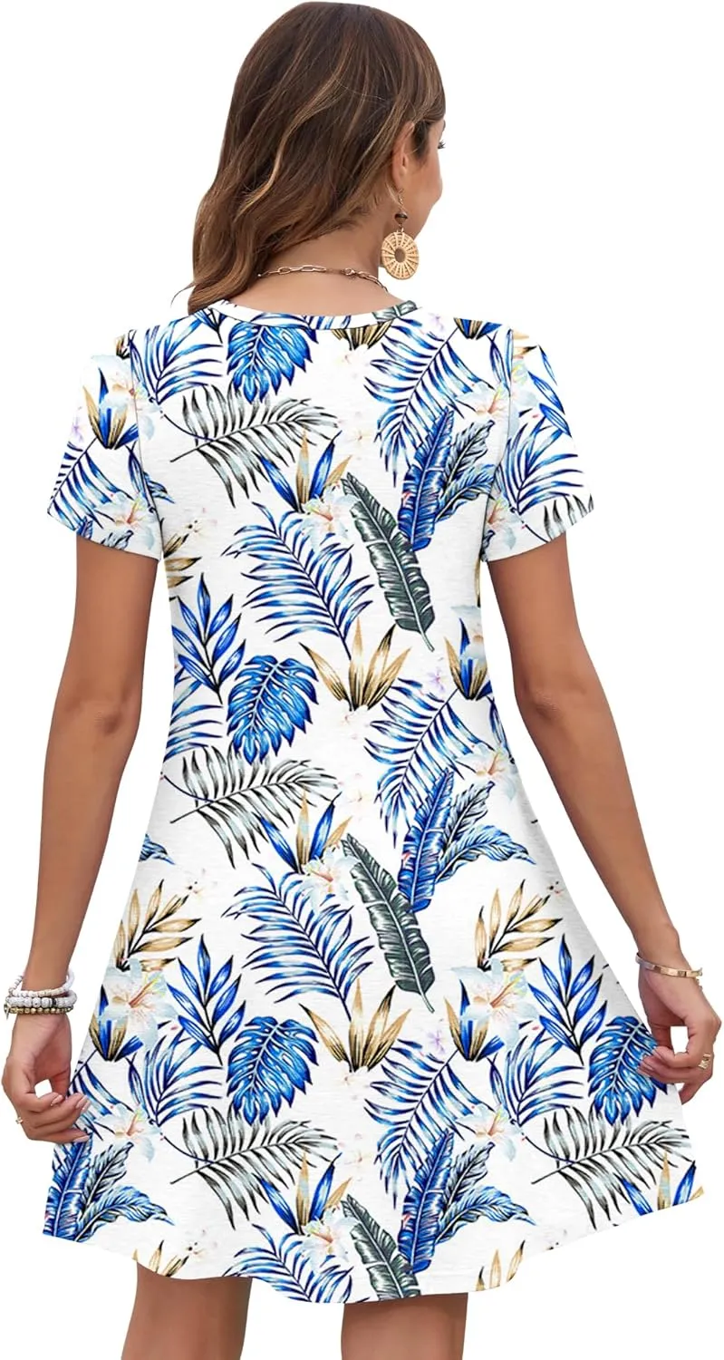 MOLERANI Women's Summer Dress 2025 Casual T-Shirt Pleated Short Sleeve Beach Sundress Travel Vacation Outfit