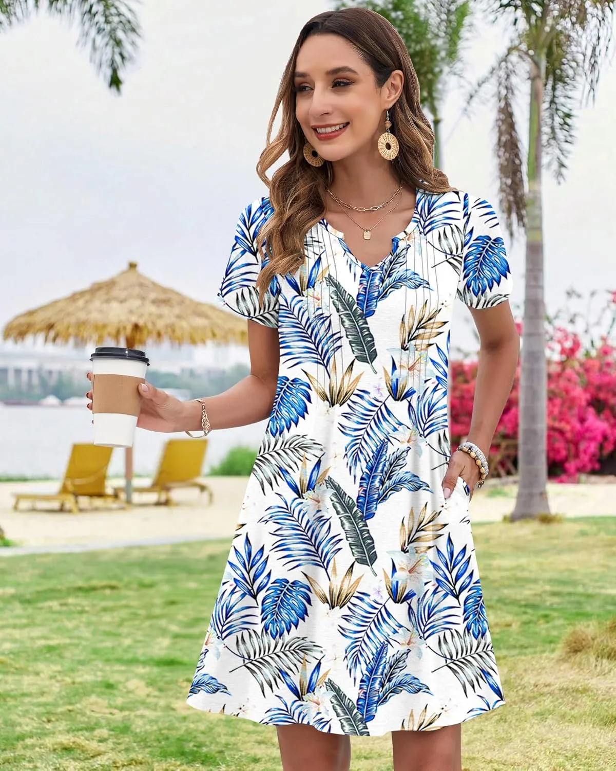 MOLERANI Women's Summer Dress 2025 Casual T-Shirt Pleated Short Sleeve Beach Sundress Travel Vacation Outfit