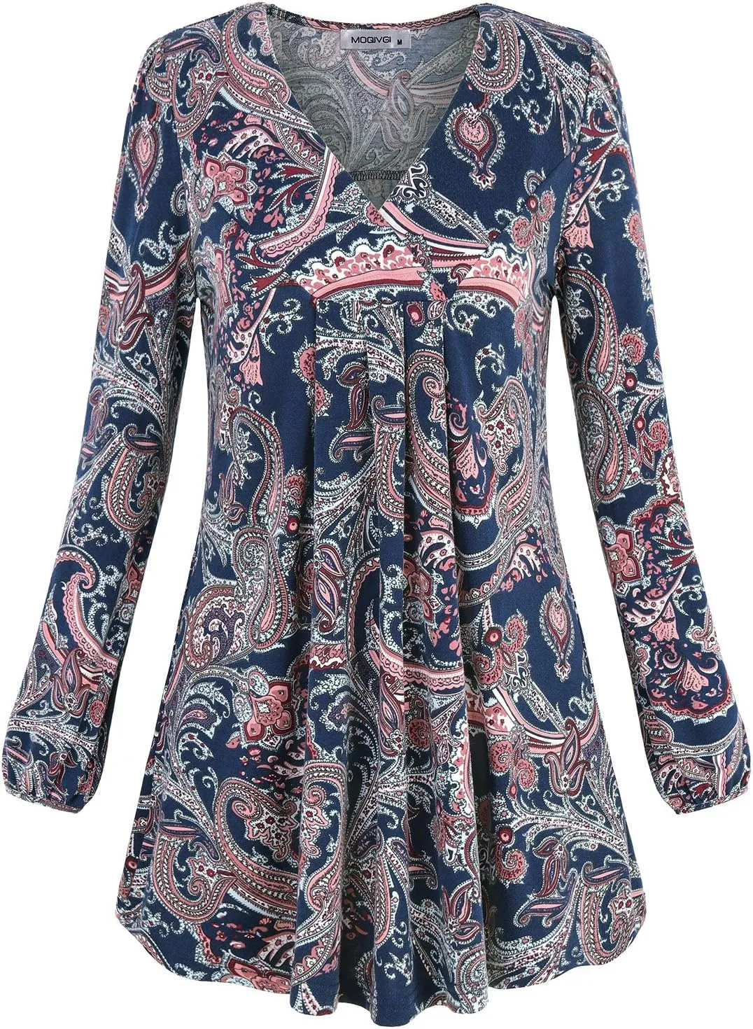 MOQIVGI Womens V Neck Long Sleeve Fashion Casual Blouse Top A-line Flowy Tunic Shirt
