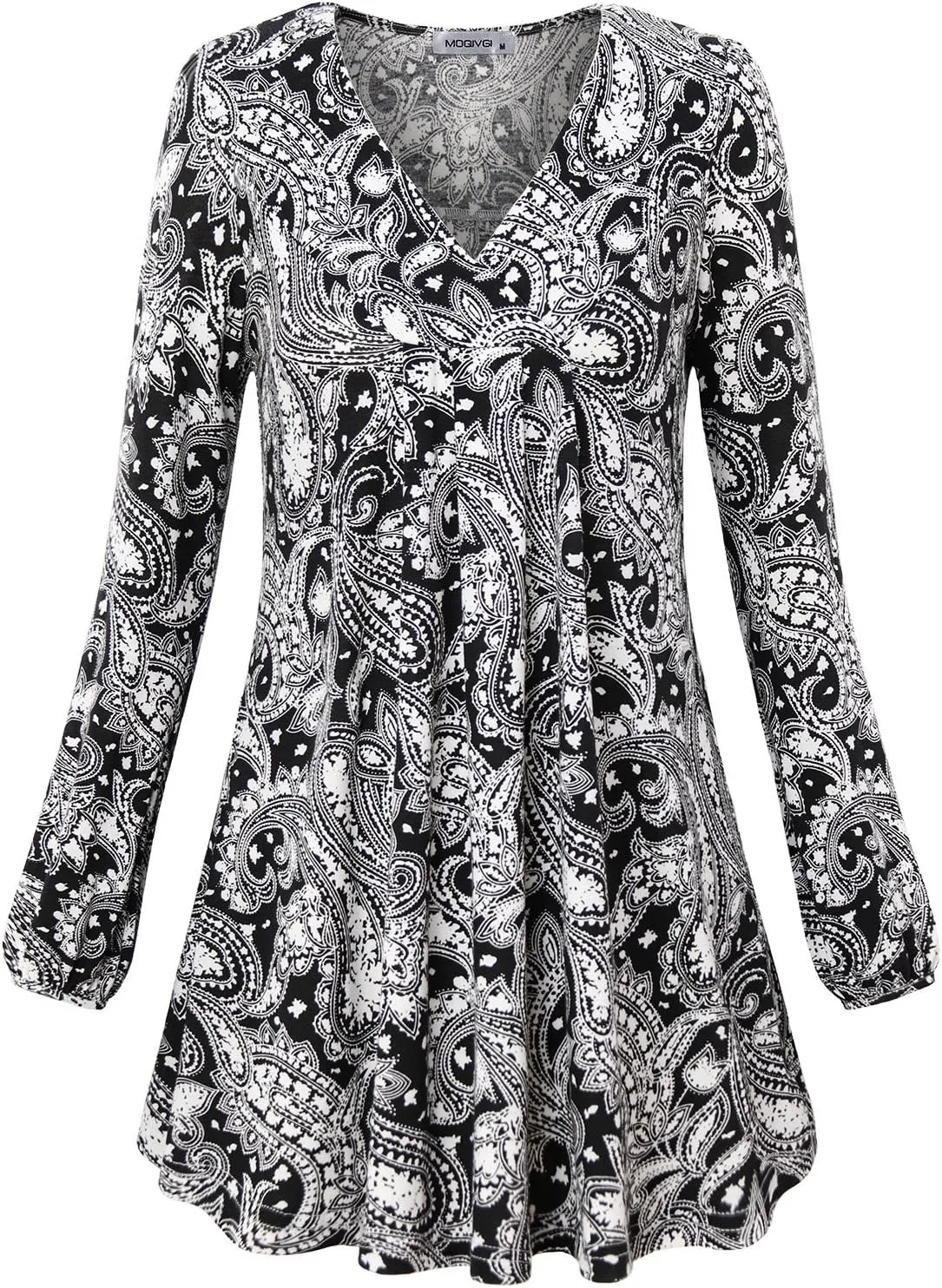 MOQIVGI Womens V Neck Long Sleeve Fashion Casual Blouse Top A-line Flowy Tunic Shirt