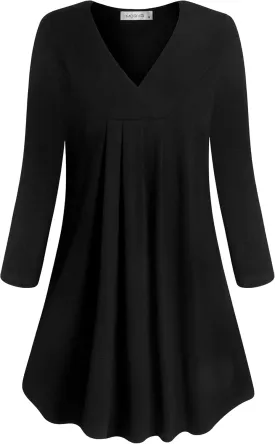 MOQIVGI Womens V Neck Long Sleeve Fashion Casual Blouse Top A-line Flowy Tunic Shirt