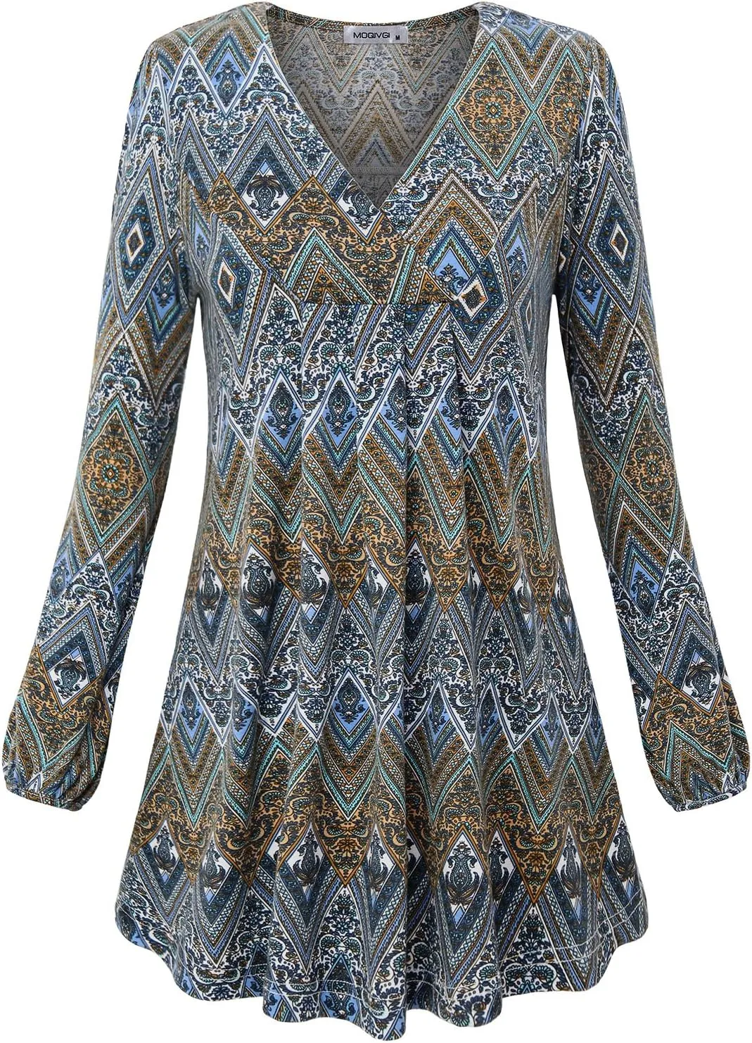 MOQIVGI Womens V Neck Long Sleeve Fashion Casual Blouse Top A-line Flowy Tunic Shirt