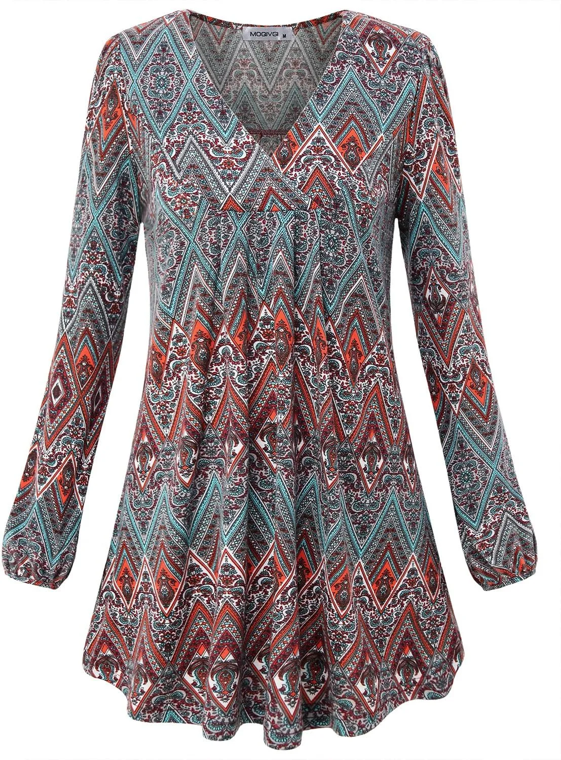 MOQIVGI Womens V Neck Long Sleeve Fashion Casual Blouse Top A-line Flowy Tunic Shirt