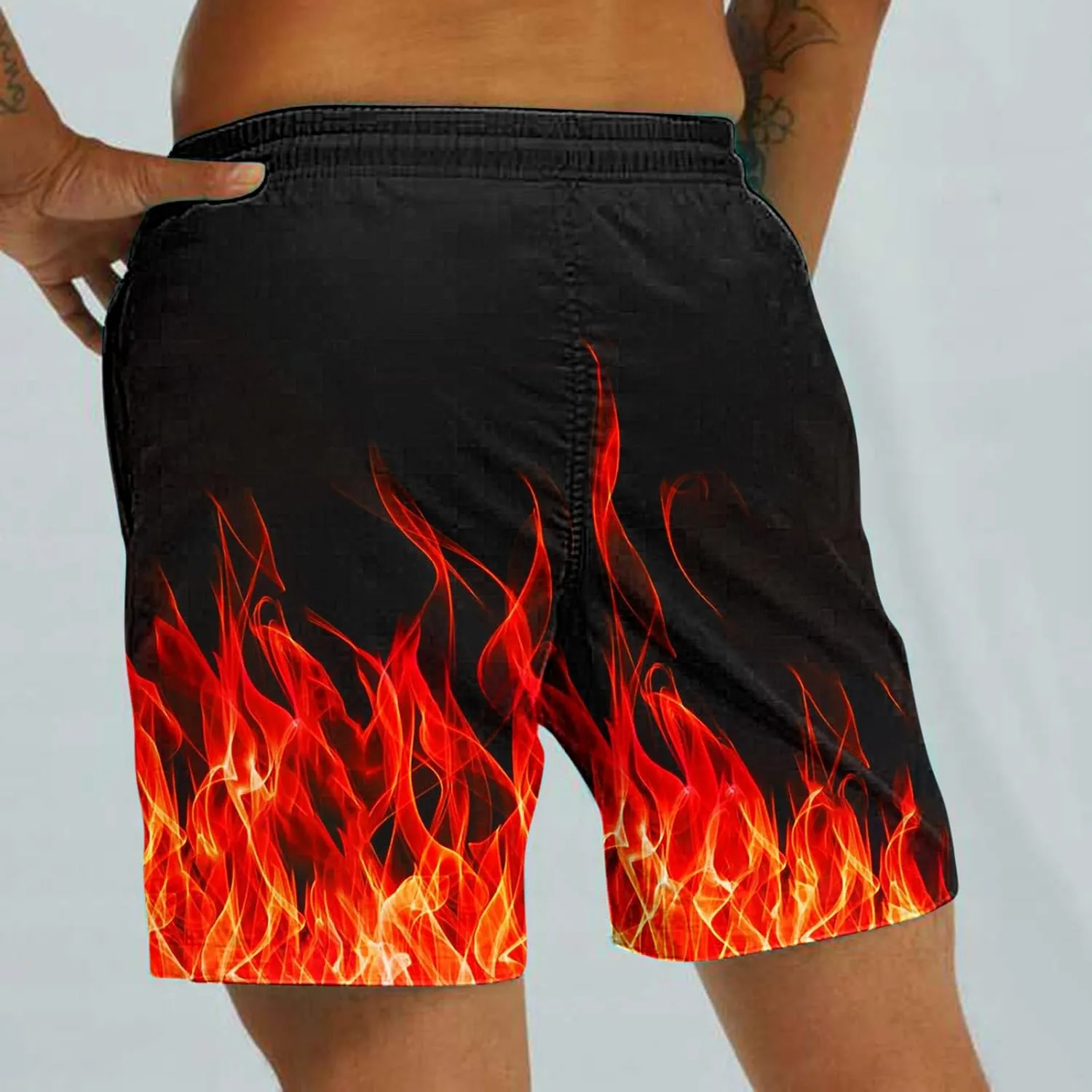 Muscularfit Swimsuit for Men 2024 Trendy Drawstring Quick Dry Swim Trunks with Pockets Casual Flame Print Beach Bathing Suits