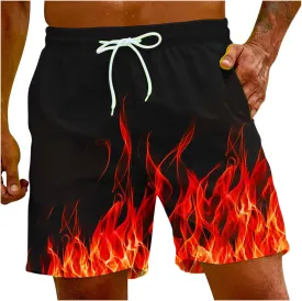 Muscularfit Swimsuit for Men 2024 Trendy Drawstring Quick Dry Swim Trunks with Pockets Casual Flame Print Beach Bathing Suits