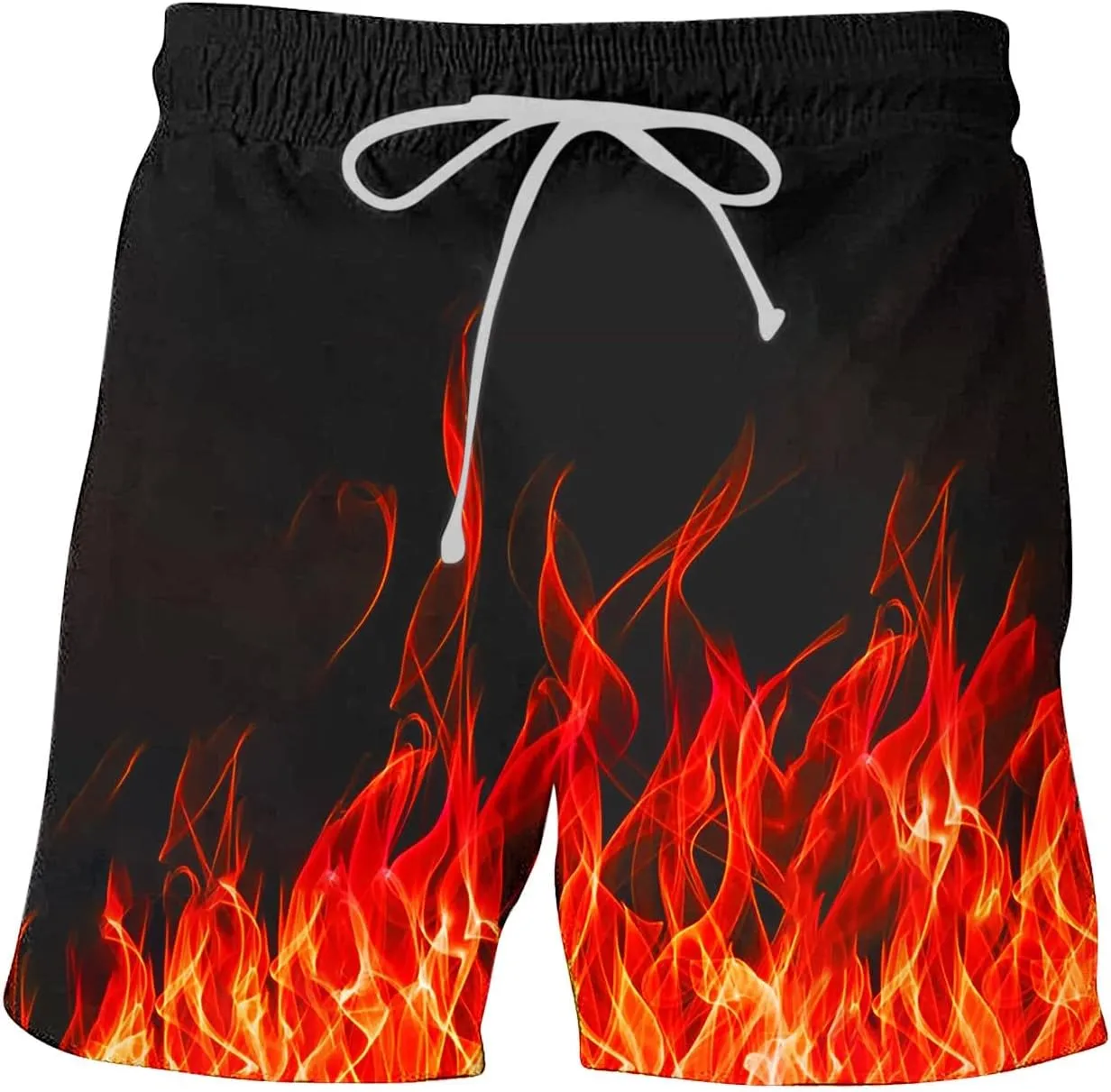 Muscularfit Swimsuit for Men 2024 Trendy Drawstring Quick Dry Swim Trunks with Pockets Casual Flame Print Beach Bathing Suits