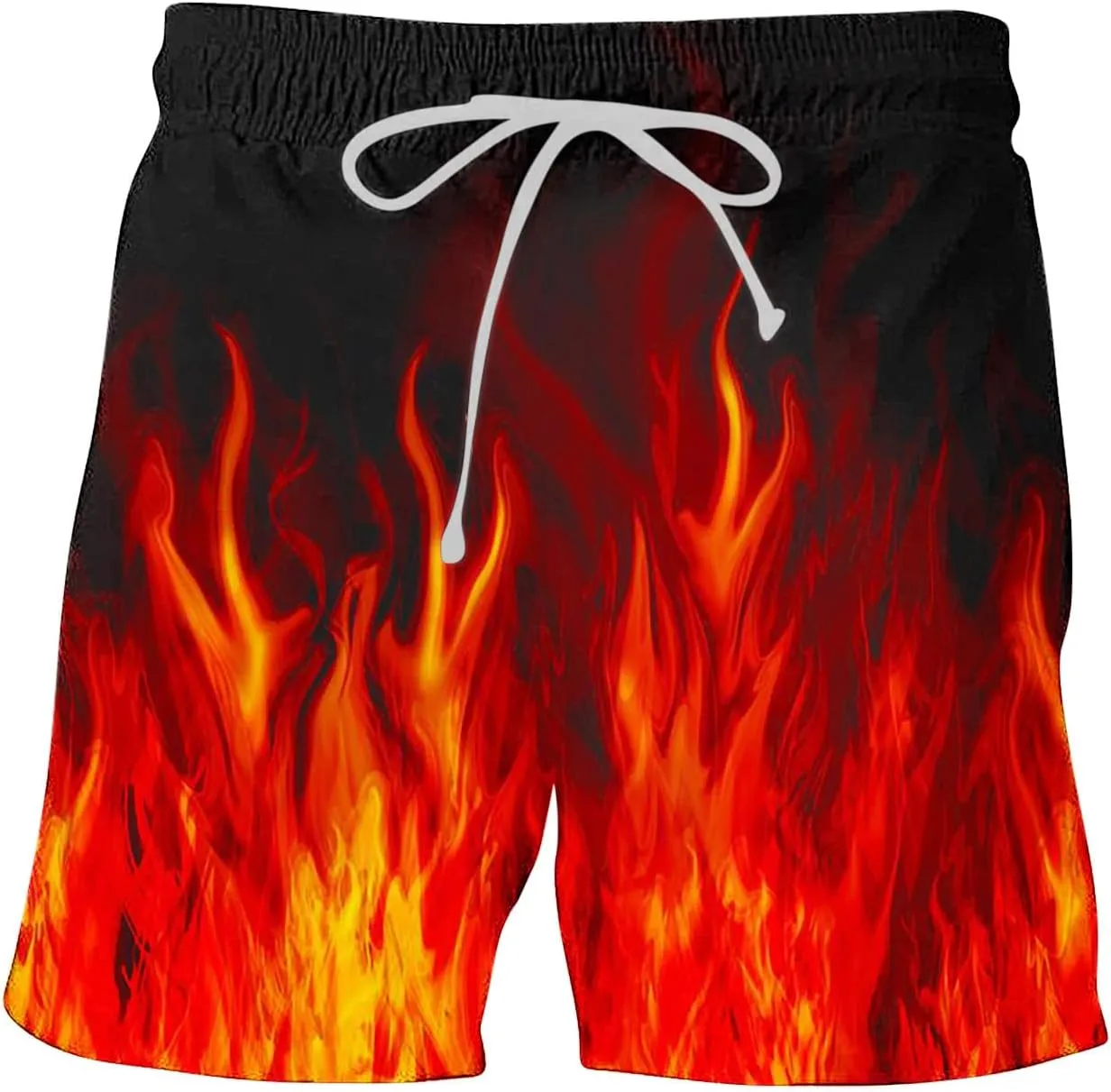 Muscularfit Swimsuit for Men 2024 Trendy Drawstring Quick Dry Swim Trunks with Pockets Casual Flame Print Beach Bathing Suits