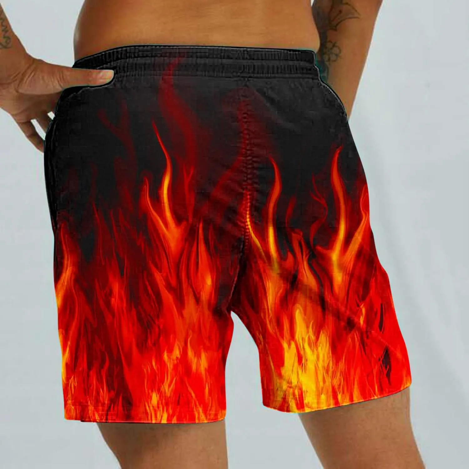 Muscularfit Swimsuit for Men 2024 Trendy Drawstring Quick Dry Swim Trunks with Pockets Casual Flame Print Beach Bathing Suits