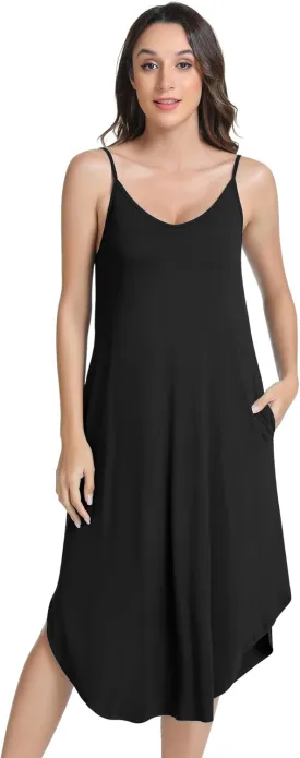 NACHILA Women's Full Slips for Under Dresses Adjustable Spaghetti Straps Slip Dress Soft Nightgowns,Viscose made from Bamboo
