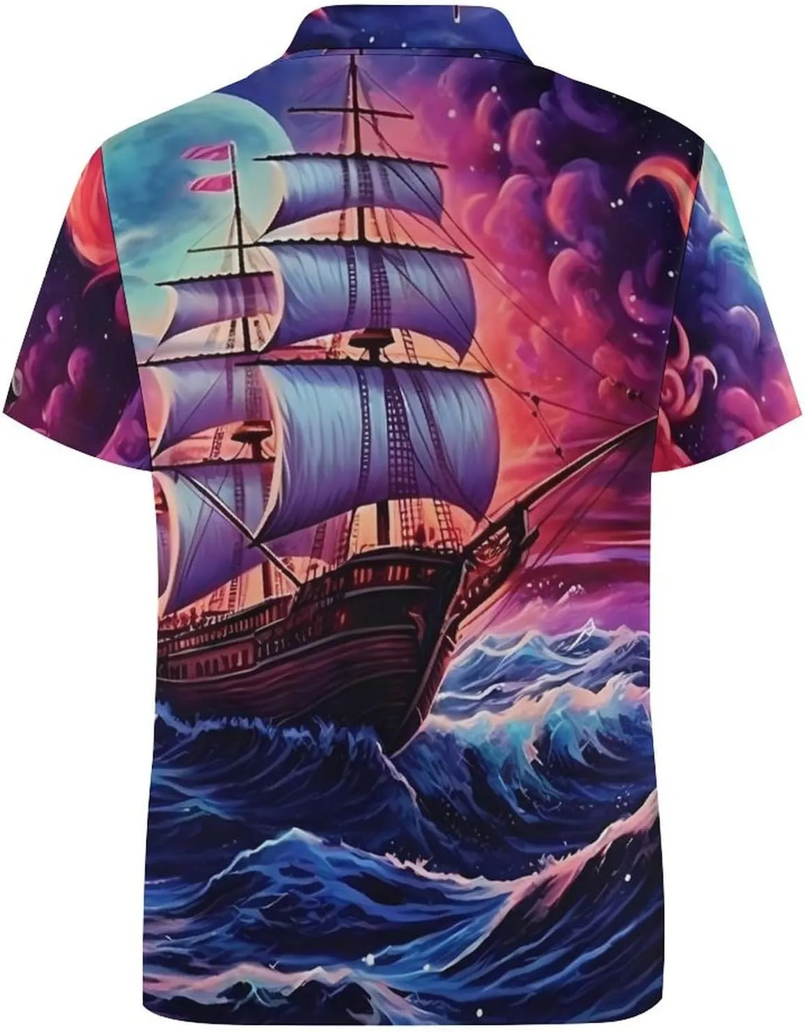 Neon Ocean Wave Boat Mens Short Sleeve Polo Shirts Straight Sports Golf Tennis T-Shirt Quick Dry Long Top