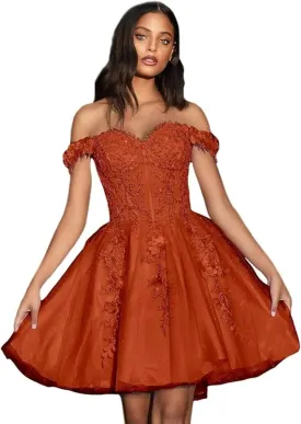 Off-Shoulder Tulle Homecoming Dresses 2025 Short Prom Dresses Lace Princess DAMA Dresses