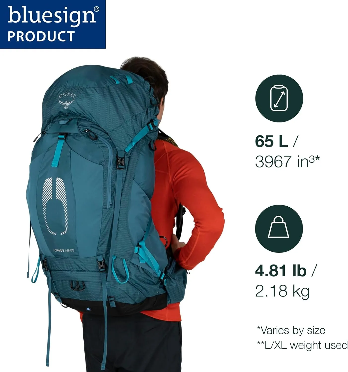Osprey Atmos AG 65L Men's Backpacking Backpack, Mythical Green, L/XL