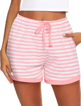 Pajama Shorts for Women Cotton Soft Sleep Shorts Casual Elastic Waist Pj Bottoms with Drawstring & Pockets