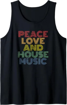 Peace Love And House Music EDM Festival top, rave distressed Tank Top