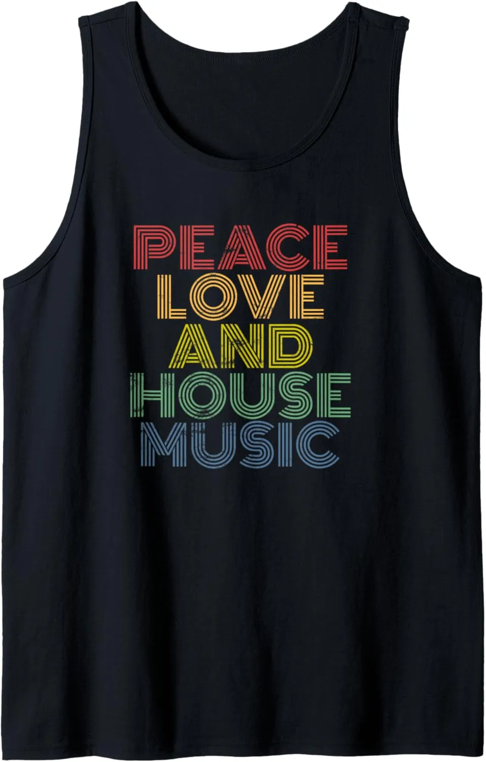 Peace Love And House Music EDM Festival top, rave distressed Tank Top