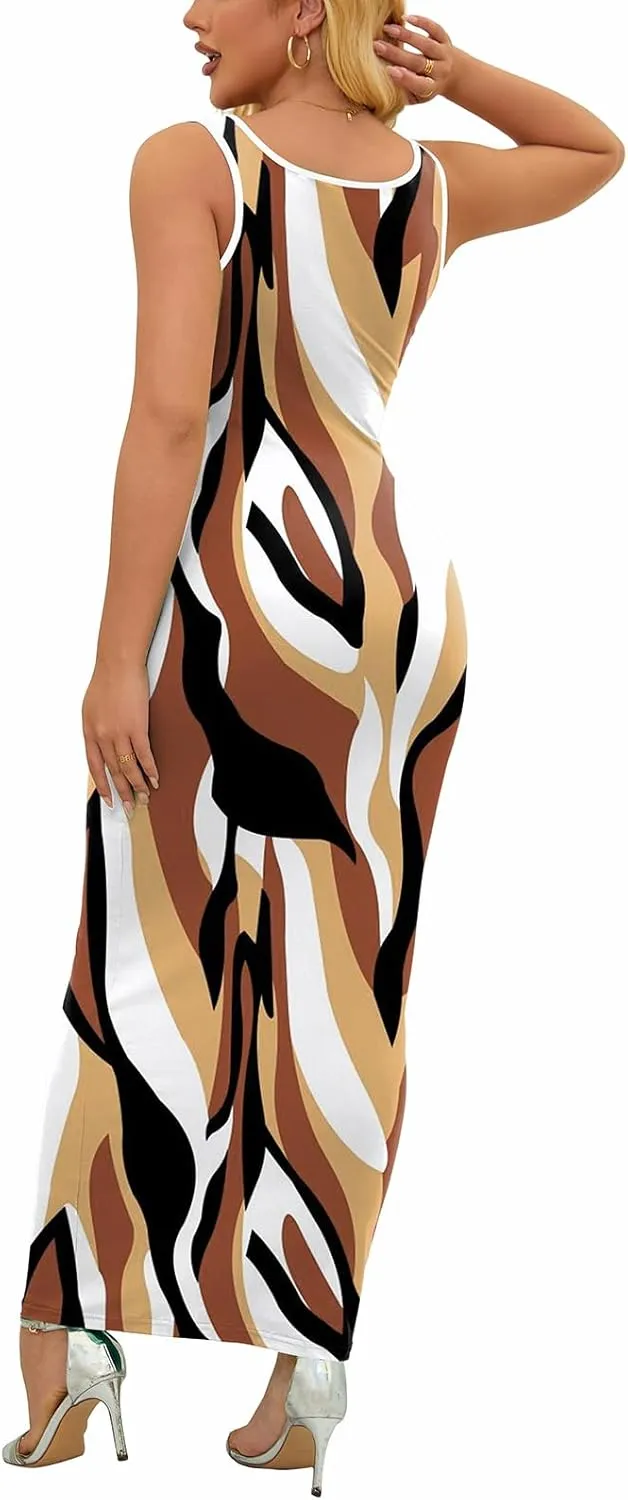 PINSV Women's Sexy Sleeveless Bodycon Tank Dress U Neck Halter Wrap Long Maxi Dresses Casual Party Beach Sundresses
