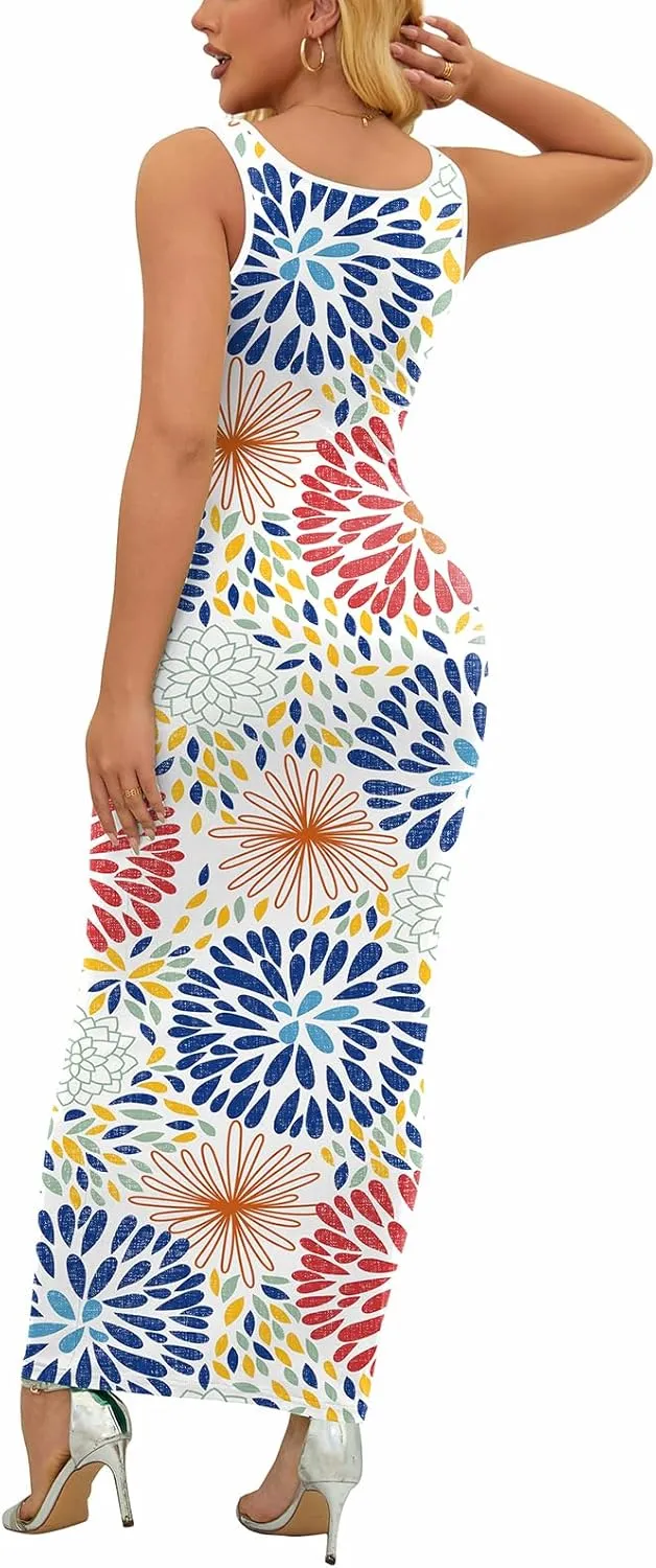 PINSV Women's Sexy Sleeveless Bodycon Tank Dress U Neck Halter Wrap Long Maxi Dresses Casual Party Beach Sundresses