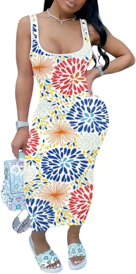 PINSV Women's Sexy Sleeveless Bodycon Tank Dress U Neck Halter Wrap Long Maxi Dresses Casual Party Beach Sundresses
