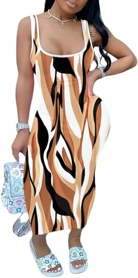 PINSV Women's Sexy Sleeveless Bodycon Tank Dress U Neck Halter Wrap Long Maxi Dresses Casual Party Beach Sundresses