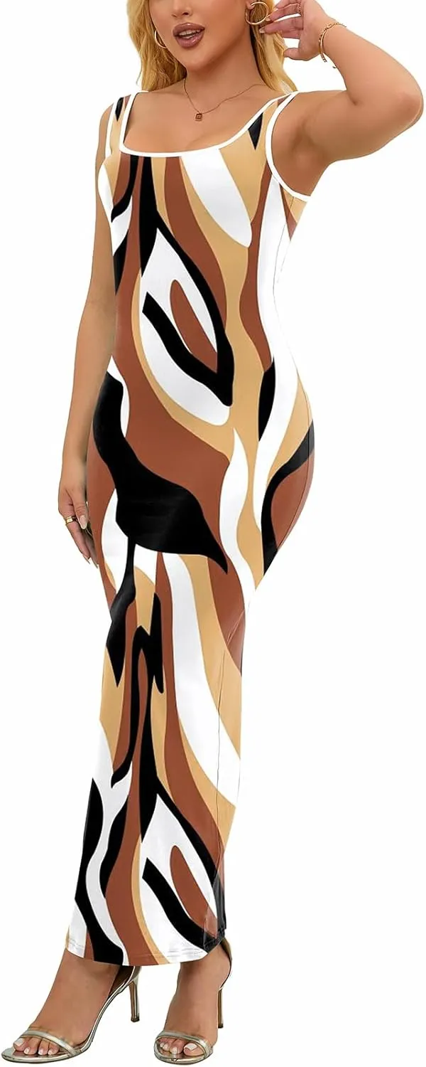 PINSV Women's Sexy Sleeveless Bodycon Tank Dress U Neck Halter Wrap Long Maxi Dresses Casual Party Beach Sundresses