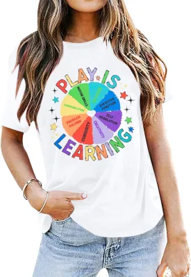 Play is Learning Tshirts Women Kindergarten Teacher Shirts Teacher Appreciation Tops