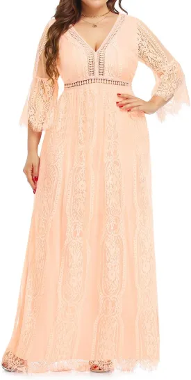 Plus Size Wedding Dress Boho - Maxi Bridal Shower Bohemian Formal Lace Long Dresses