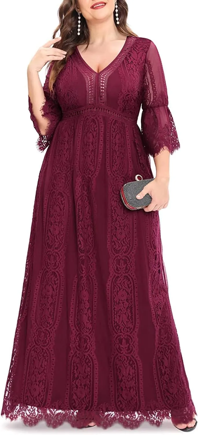 Plus Size Wedding Dress Boho - Maxi Bridal Shower Bohemian Formal Lace Long Dresses
