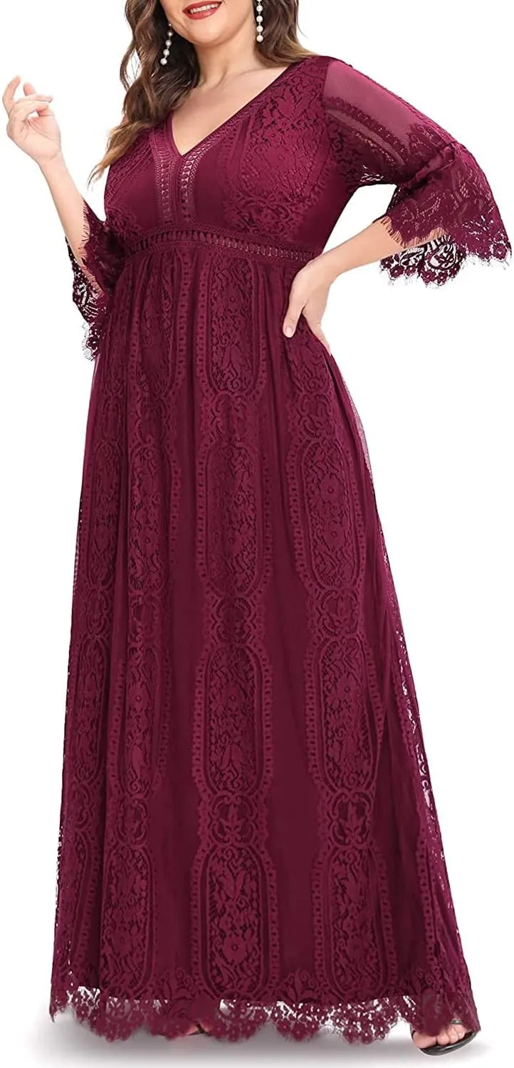 Plus Size Wedding Dress Boho - Maxi Bridal Shower Bohemian Formal Lace Long Dresses