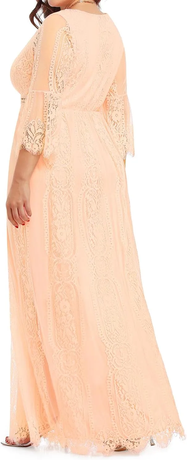 Plus Size Wedding Dress Boho - Maxi Bridal Shower Bohemian Formal Lace Long Dresses