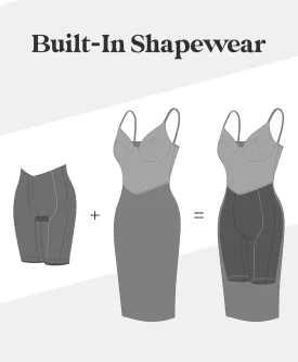 Popilush Lace Midi Dress Shapewear Dresses for Women V-Neck Slip Adjustable Straps Bodycon Slip with Underwire