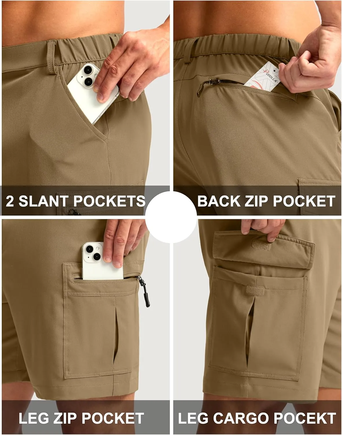 Pudolla Men's Hiking Cargo Shorts 7" Lightweight Quick Dry Casual Work Shorts for Men Summer Travel Golf with 5 Pockets