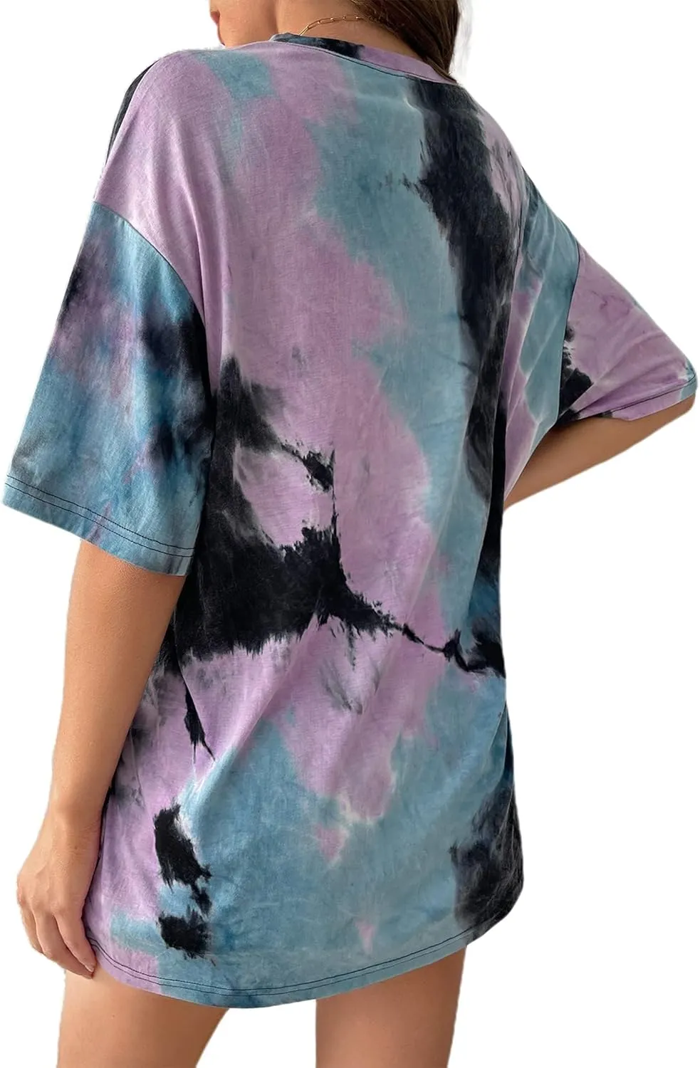 Remidoo Women's Casual Crewneck Short Sleeve Sun and Moon Print Tie Dye Oversized Graphic Top T-Shirt