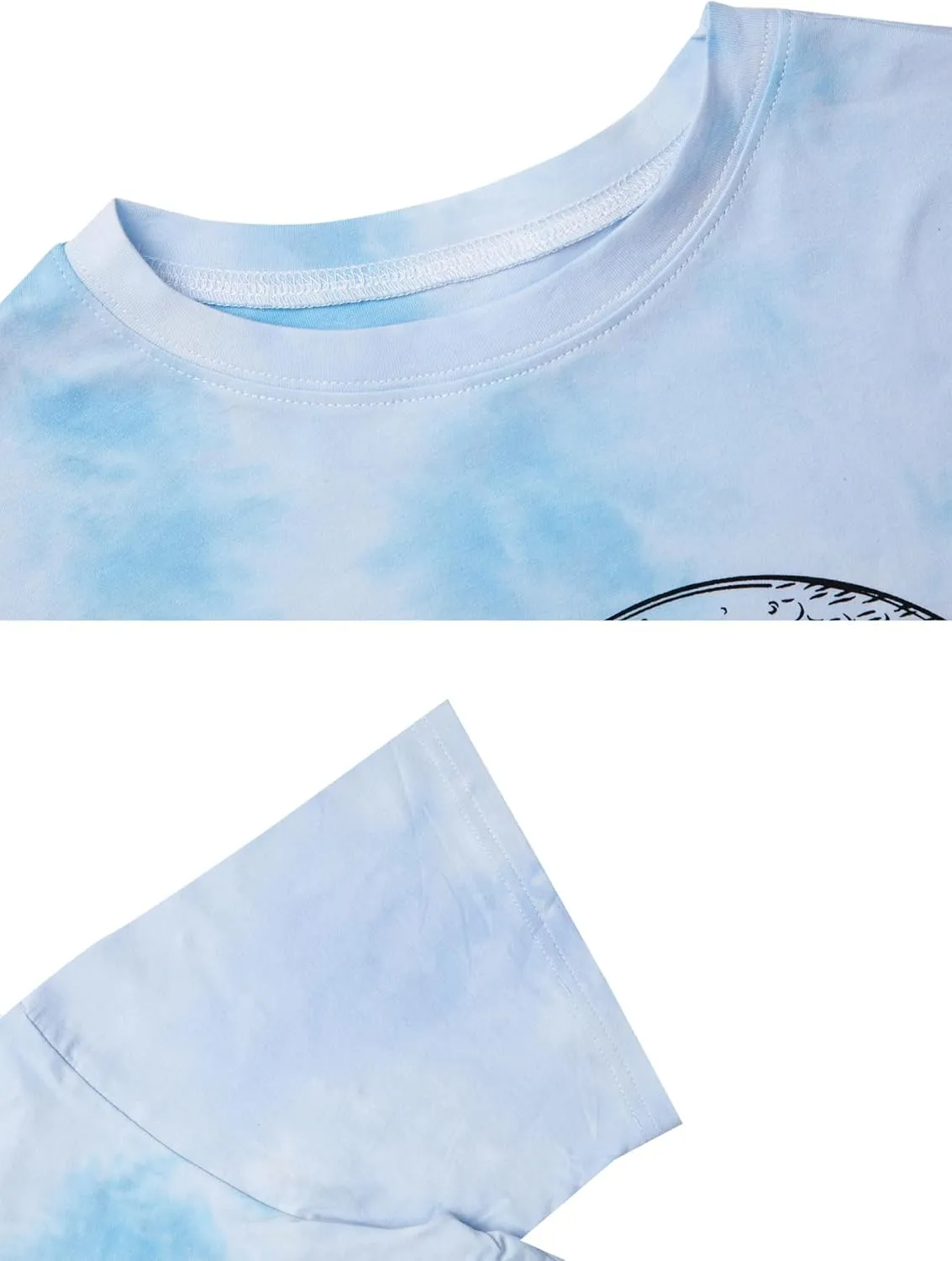 Remidoo Women's Casual Crewneck Short Sleeve Sun and Moon Print Tie Dye Oversized Graphic Top T-Shirt