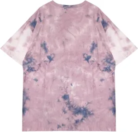 Remidoo Women's Casual Crewneck Short Sleeve Sun and Moon Print Tie Dye Oversized Graphic Top T-Shirt