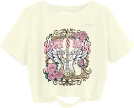 Rock Shirts Rock and Roll Crop Tops for Women Nashville Concert Music Band T Shirt Guitar Finger Graphic Ripped Tee
