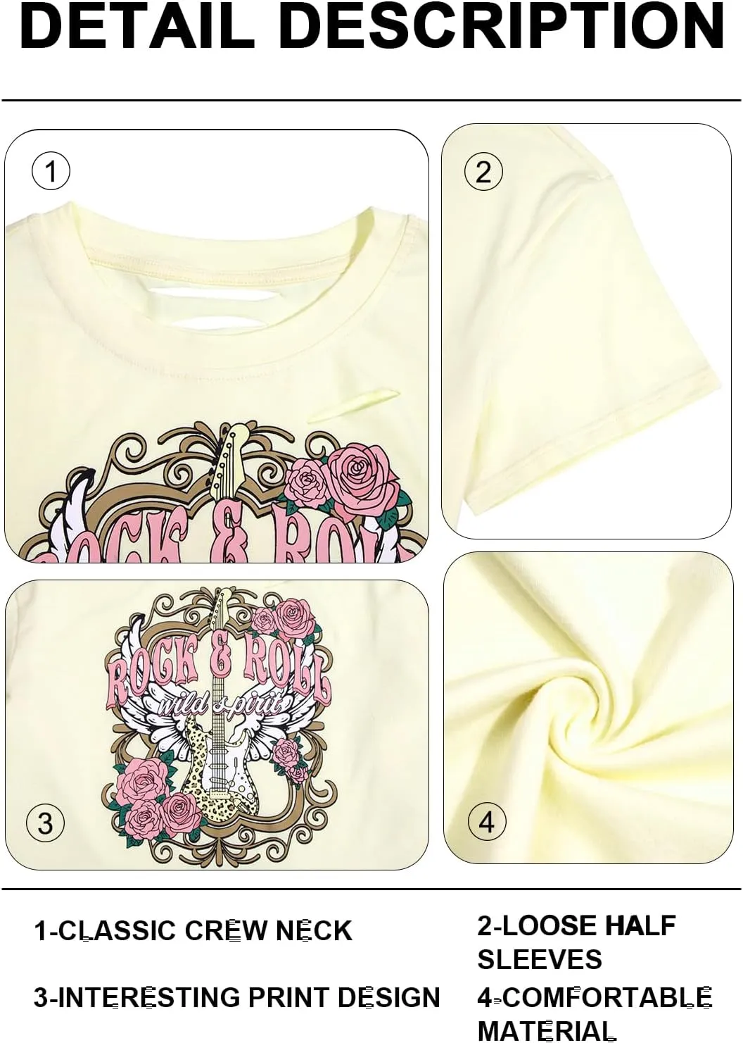 Rock Shirts Rock and Roll Crop Tops for Women Nashville Concert Music Band T Shirt Guitar Finger Graphic Ripped Tee